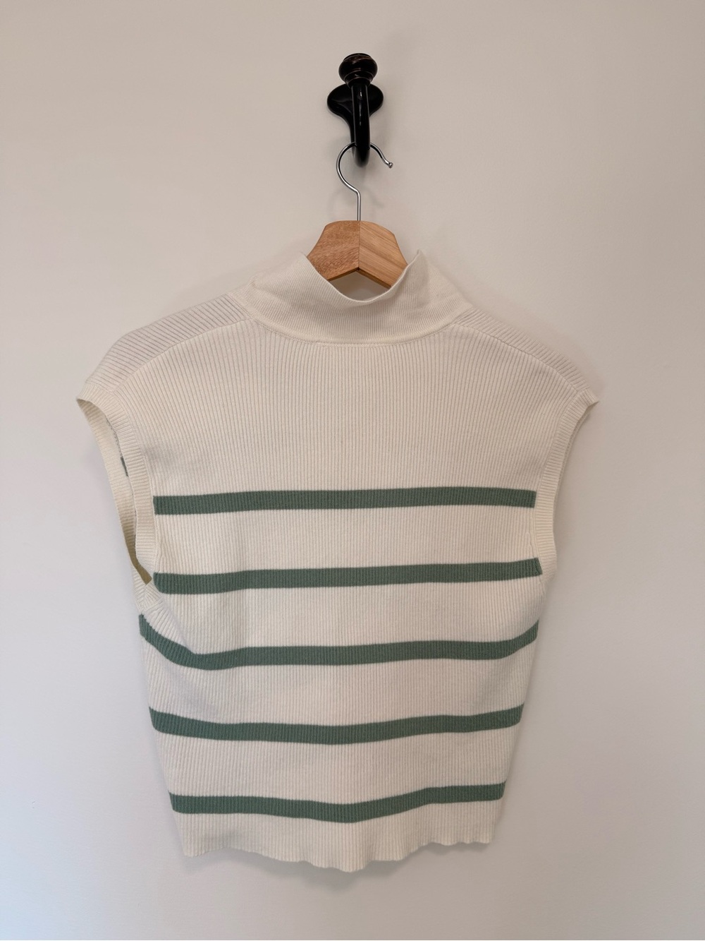 Altar’s State Striped Knit Polo Sweater Vest in Cream and Sage — Size Small - Picture 2 of 4